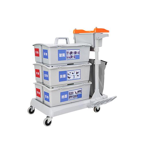 帶剎車靈動型平推系統(tǒng)清潔車 配垃圾袋、3個(gè)含標(biāo)貼雙格桶 JDB R323