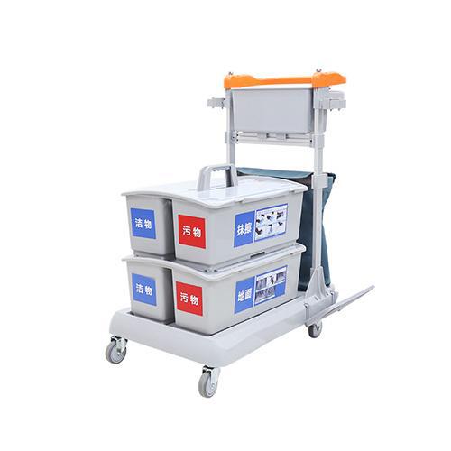 靈動型平推系統(tǒng)清潔車，配垃圾袋，雙格桶x2，帶剎車，含標貼 JDB R223