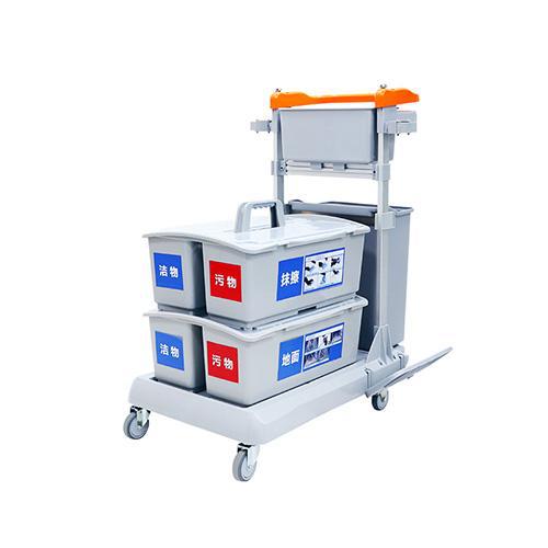 帶剎車靈動型平推系統(tǒng)清潔車 配垃圾桶、2個含標貼雙格桶 JDB G223